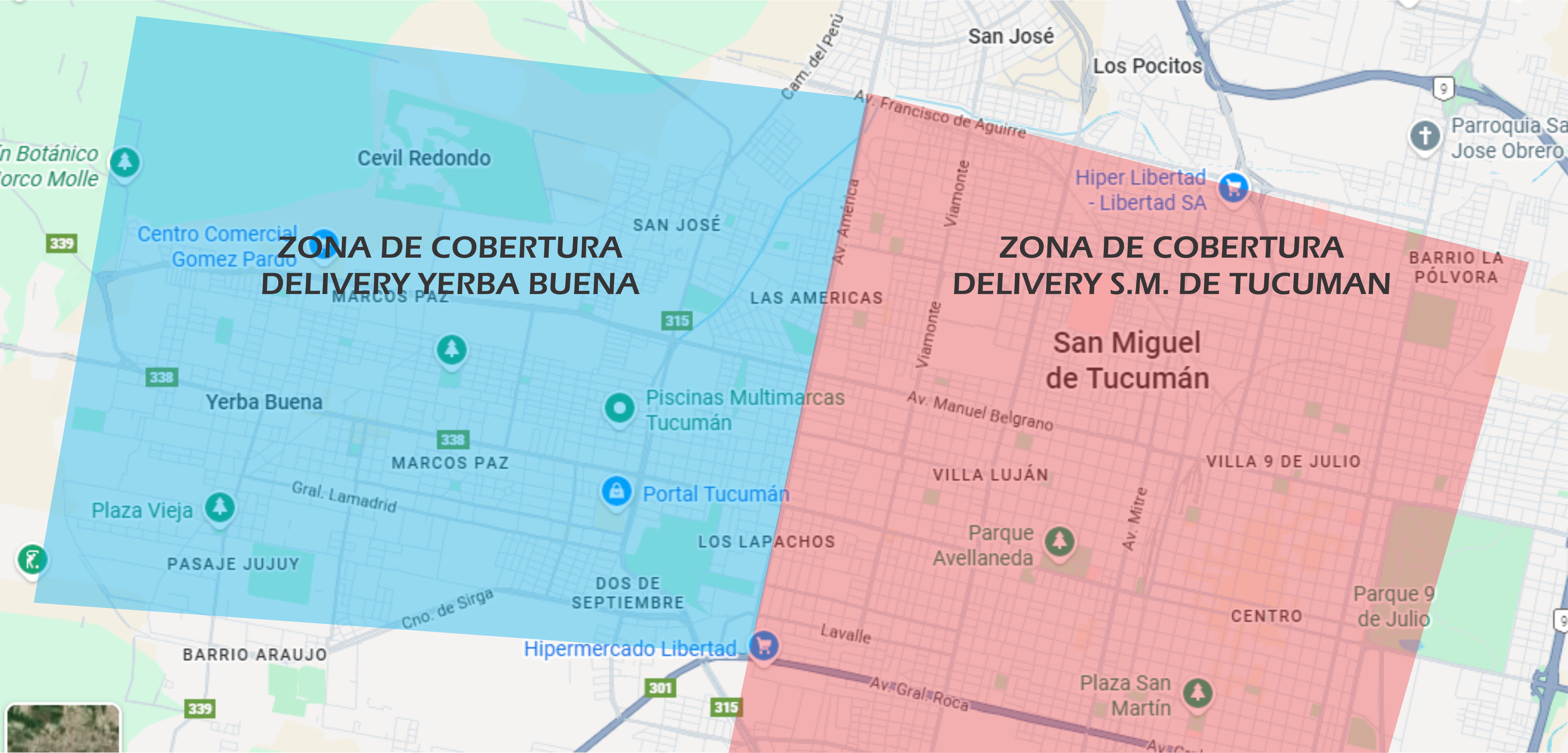 Mapa con zonas de cobertura del delivery